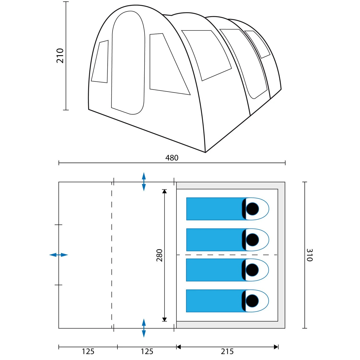 Skandika Gotland 4 Grijze Tunneltent 2 Skandika Gotland 4 Grijze Tunneltent - Afbeelding 2